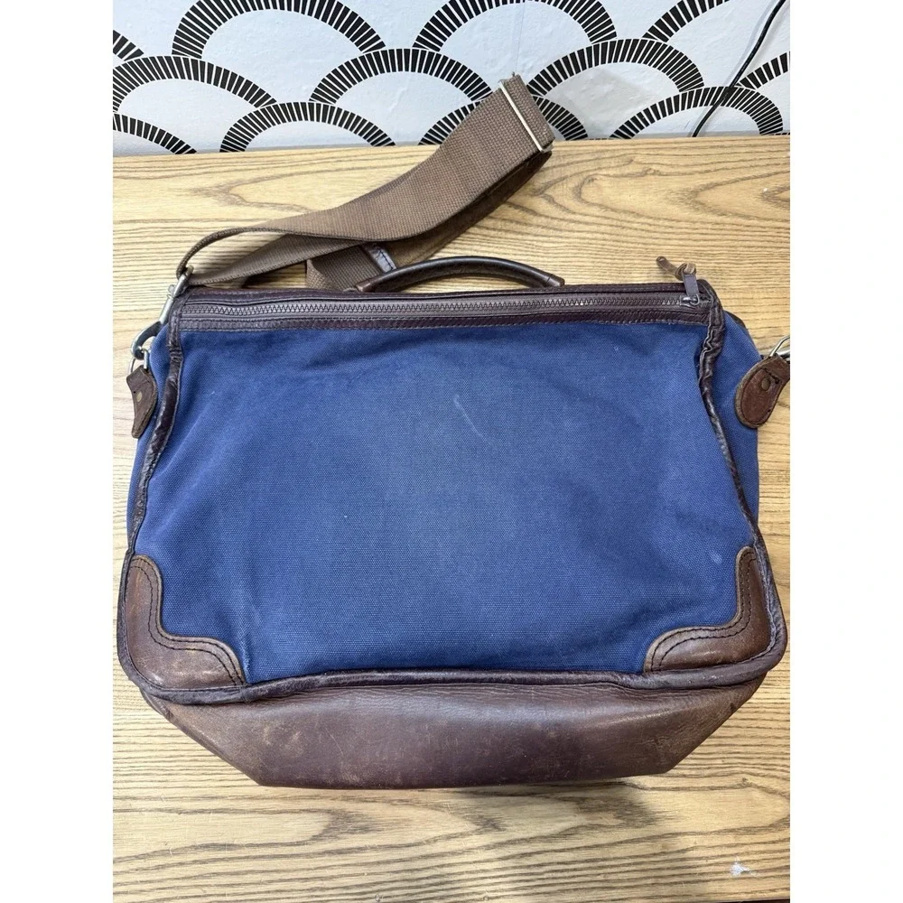 Duluth Pack Messenger Weekender Duffle Travel Bag Canvas Leather Blue